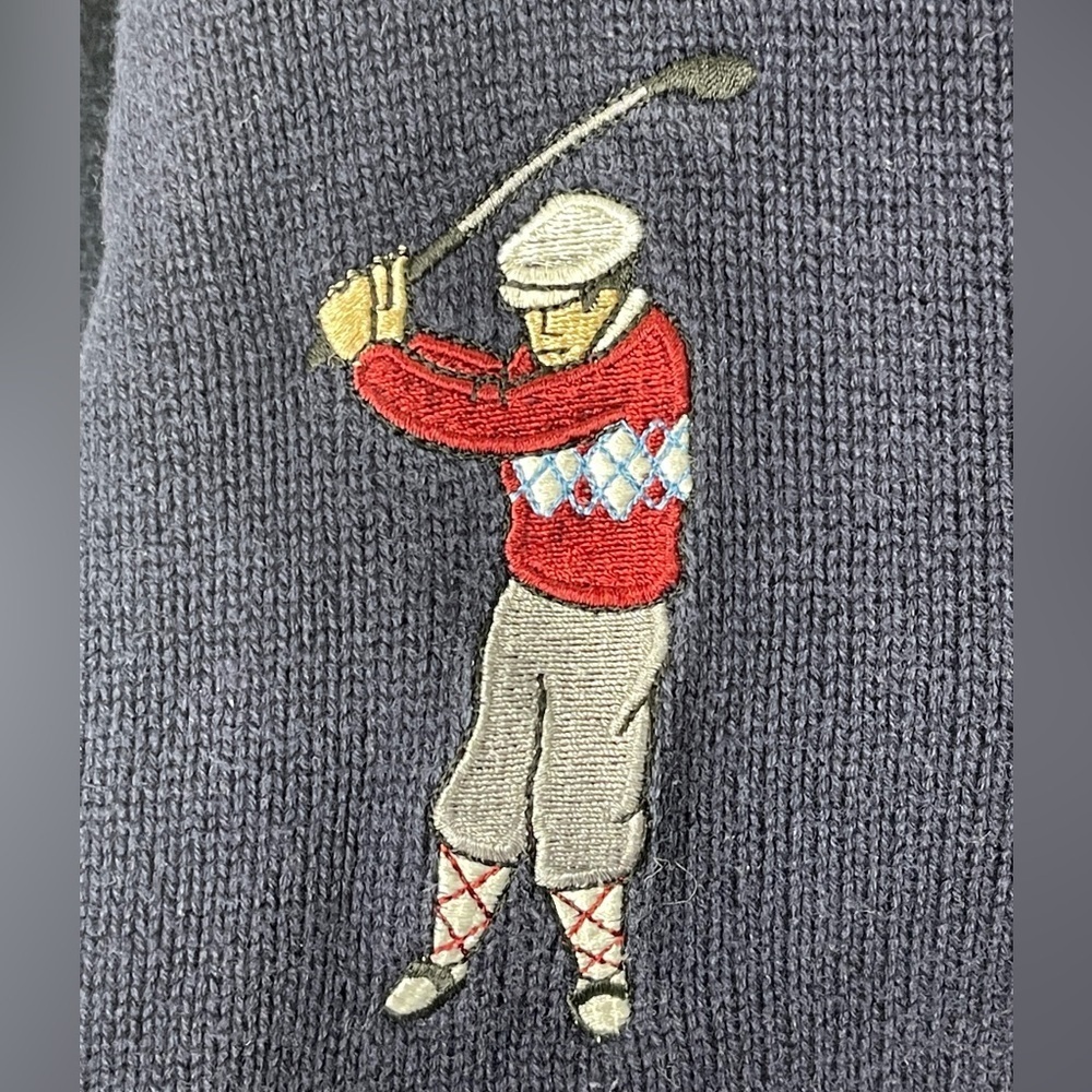 Warren Scott Vintage Golf Swing Embroidered Cotton Crewneck Sweater Navy Blue XL - Picture 6 of 8